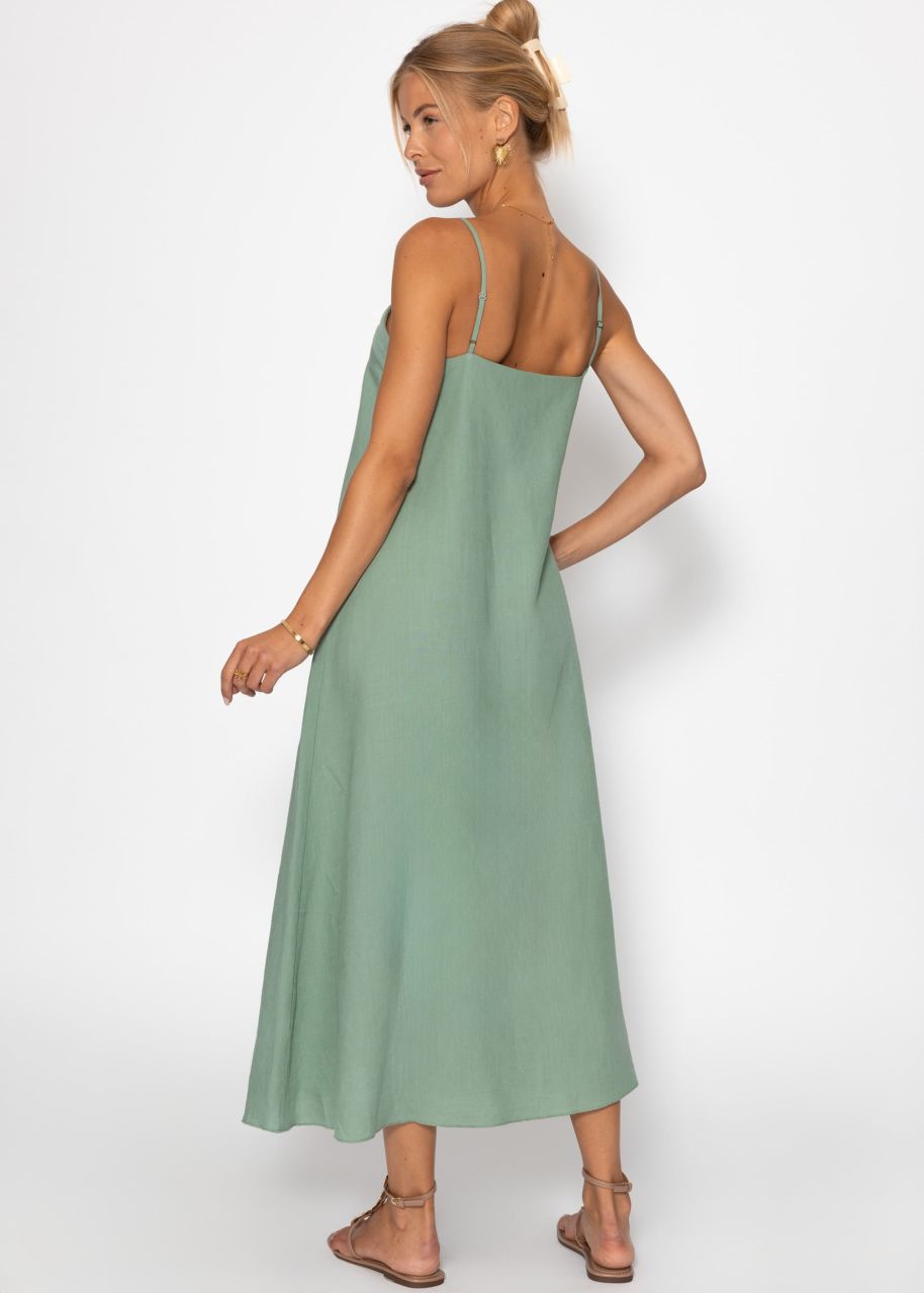 Linen dress with spaghetti straps - sage green