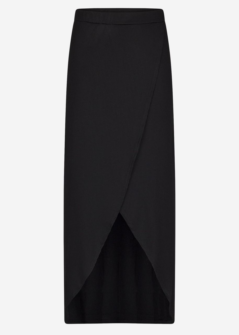 Rip jersey skirt with wrap look, black