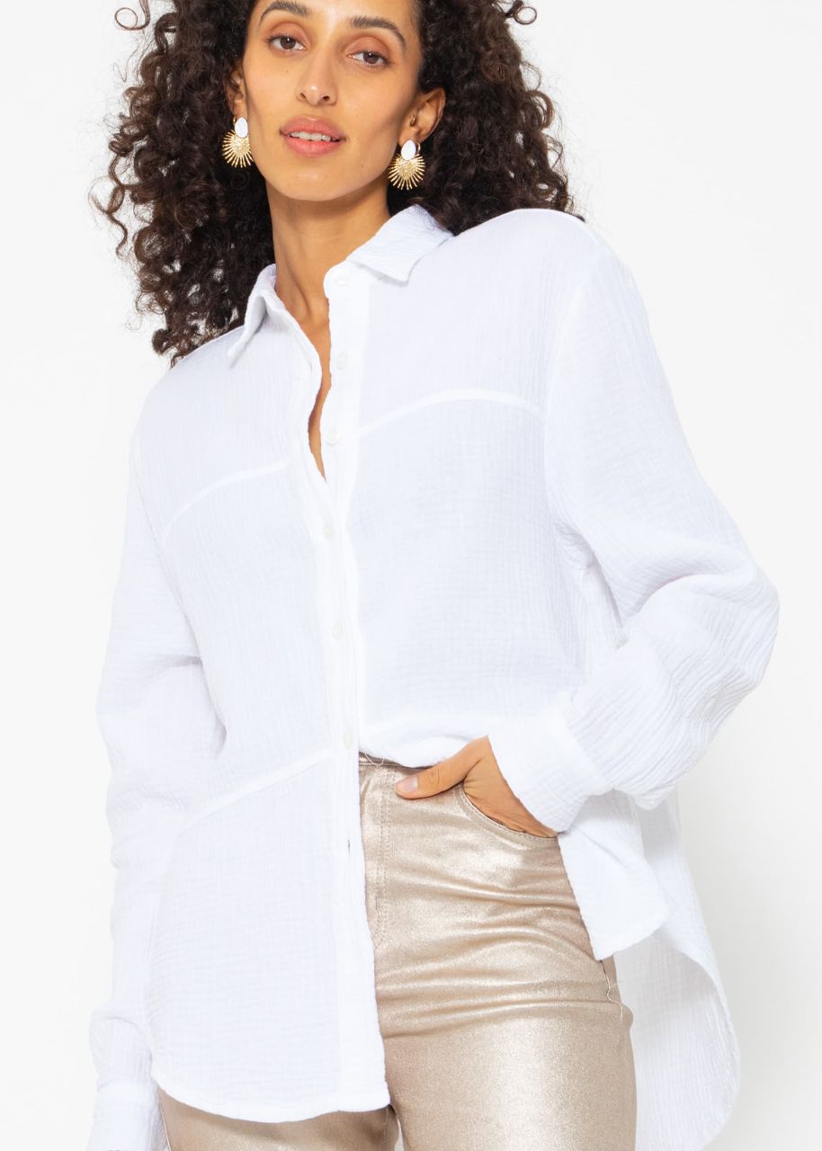 Muslin blouse with decorative seams - white