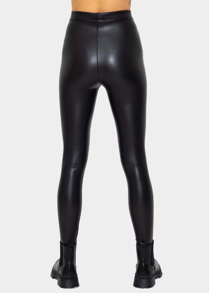 High-rise thermal leather leggings with wide waistband - dark brown