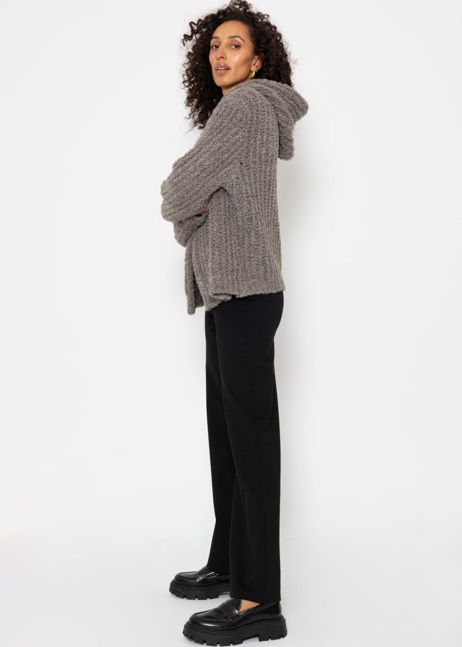 Bouclé cardigan with hoodie - taupe