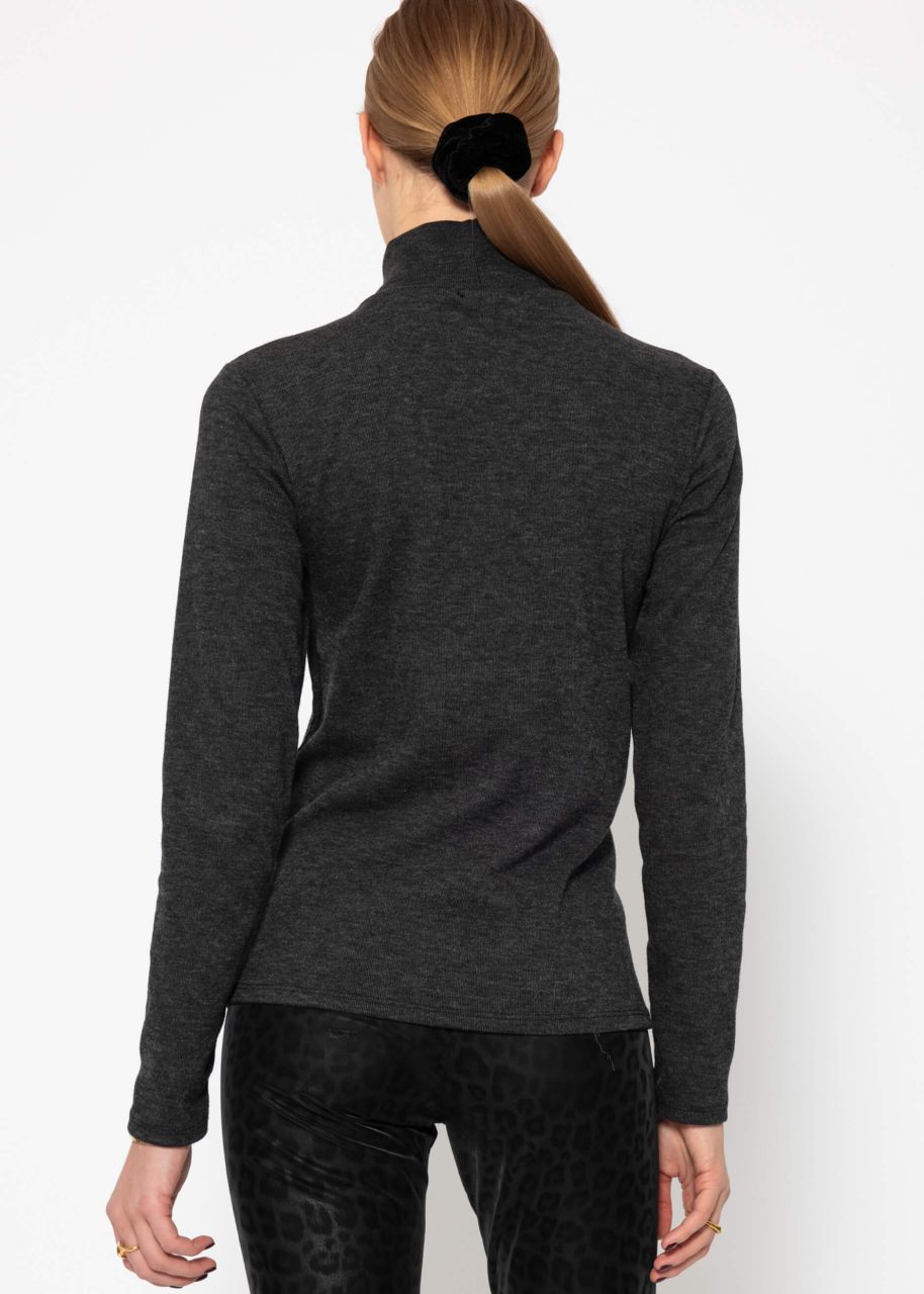 Turtleneck shirt with decorative stitching - dark grey mottled