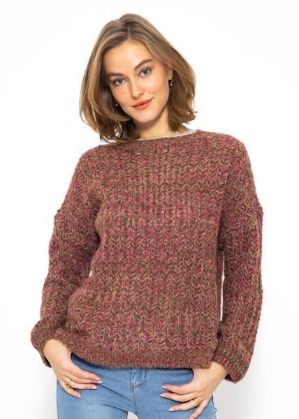 Casual knit jumper with pattern - fuchsia-taupe