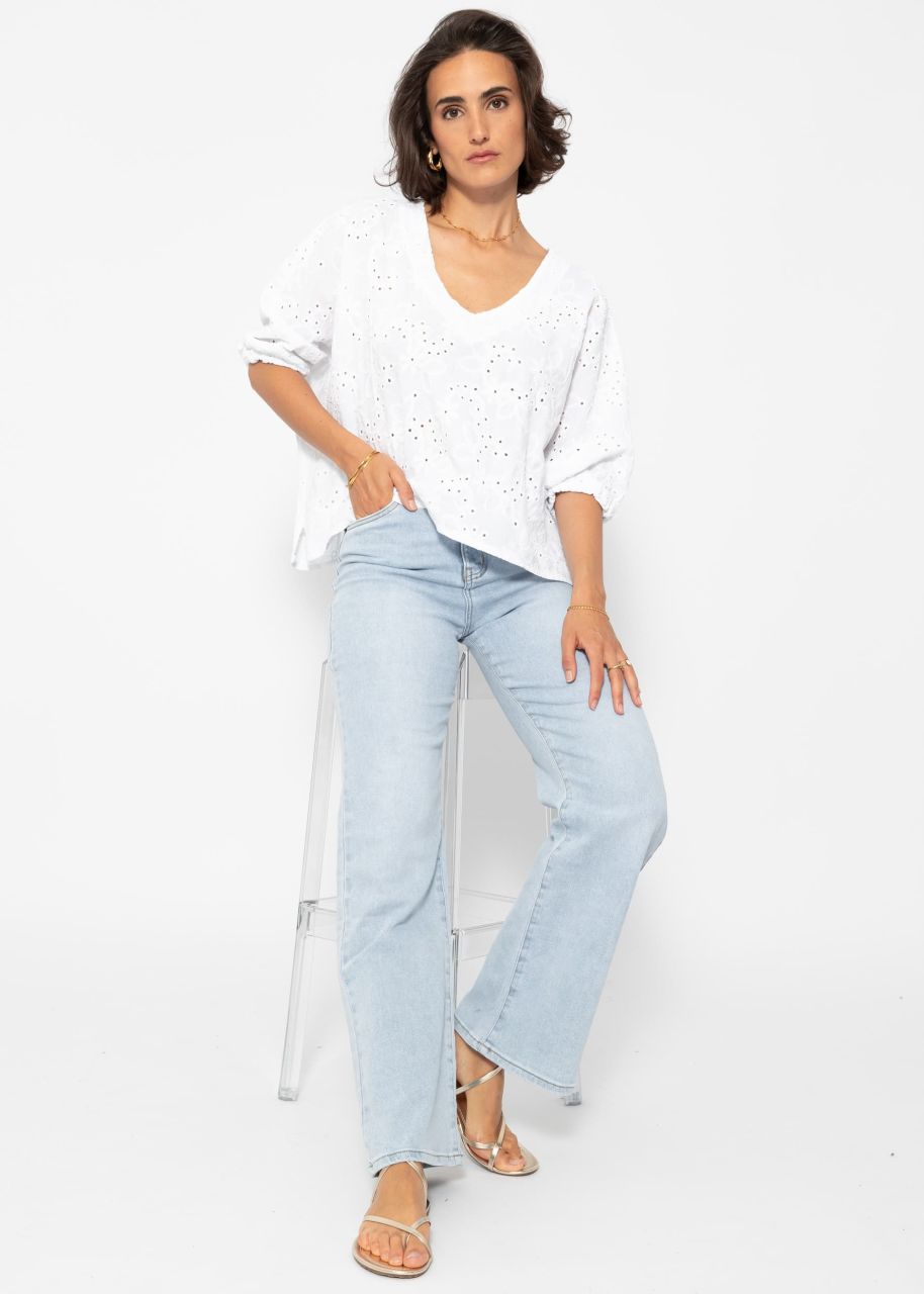 Oversize cotton shirt with eyelet embroidery - white