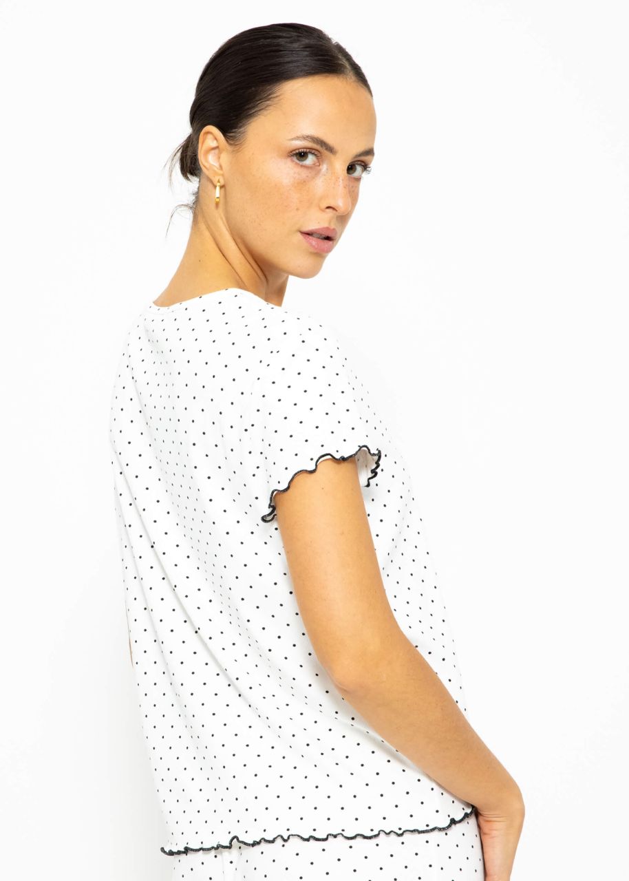 Short sleeve sleep shirt with dots - white