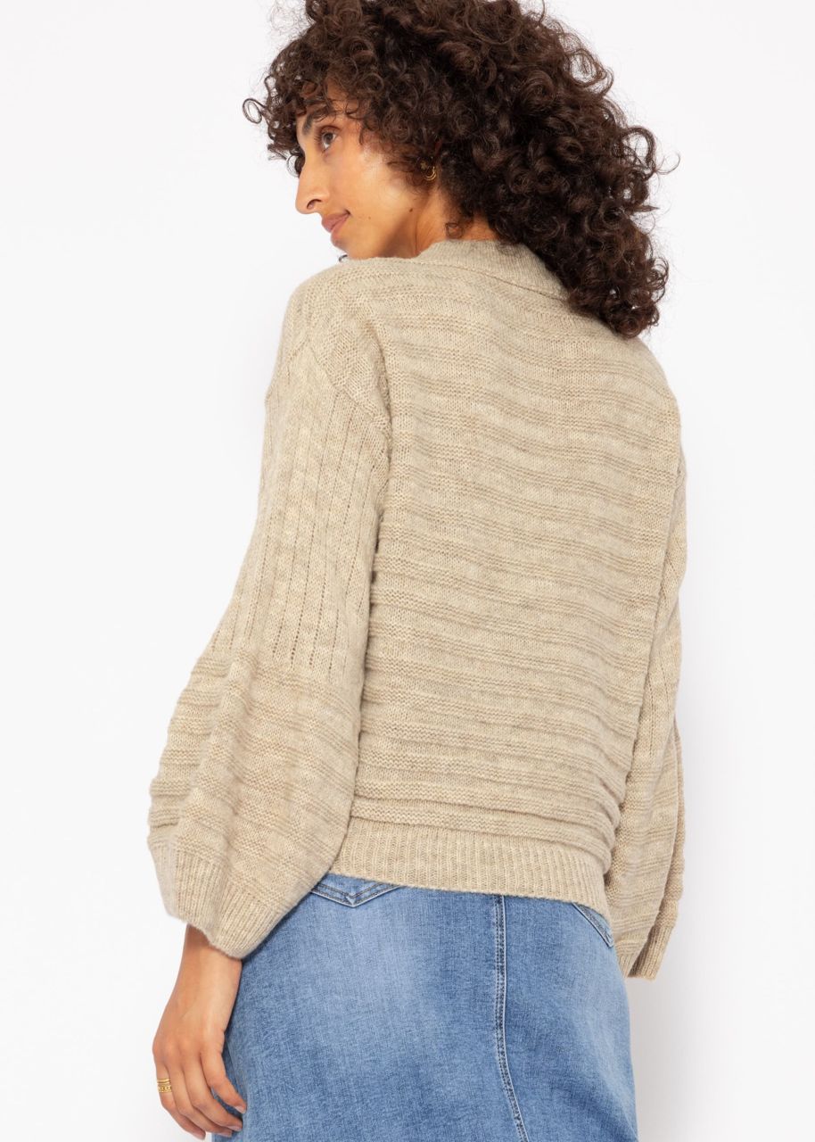 Structured jumper with round neckline - beige