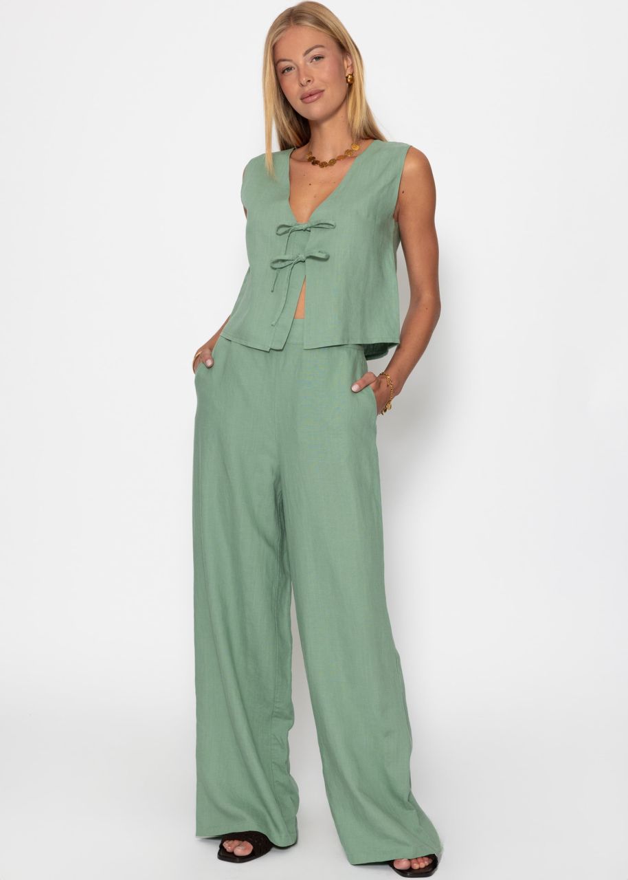 Linen straight-leg trousers - sage green