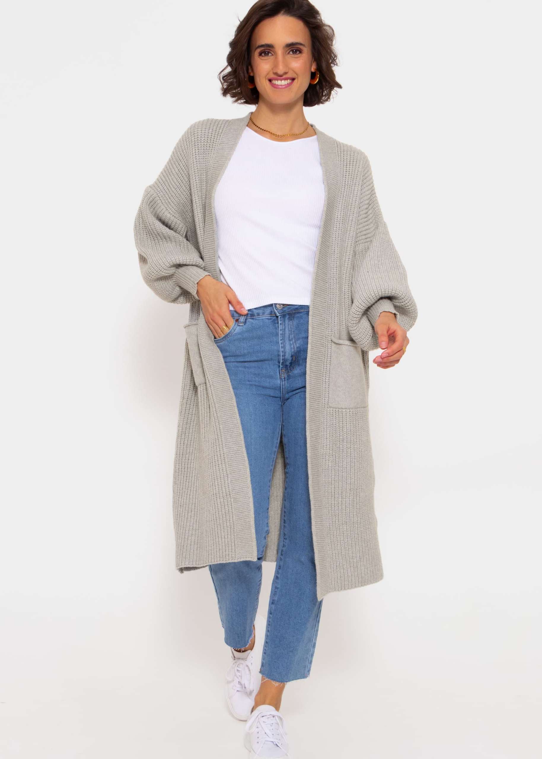 Long super soft cardigan with pockets - grey