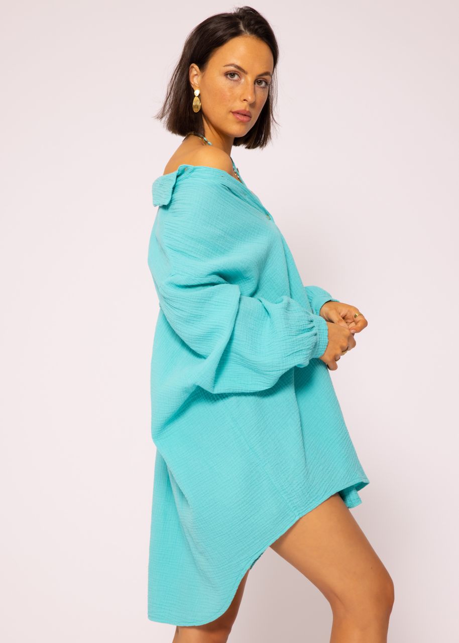 Muslin blouse oversize, turquoise