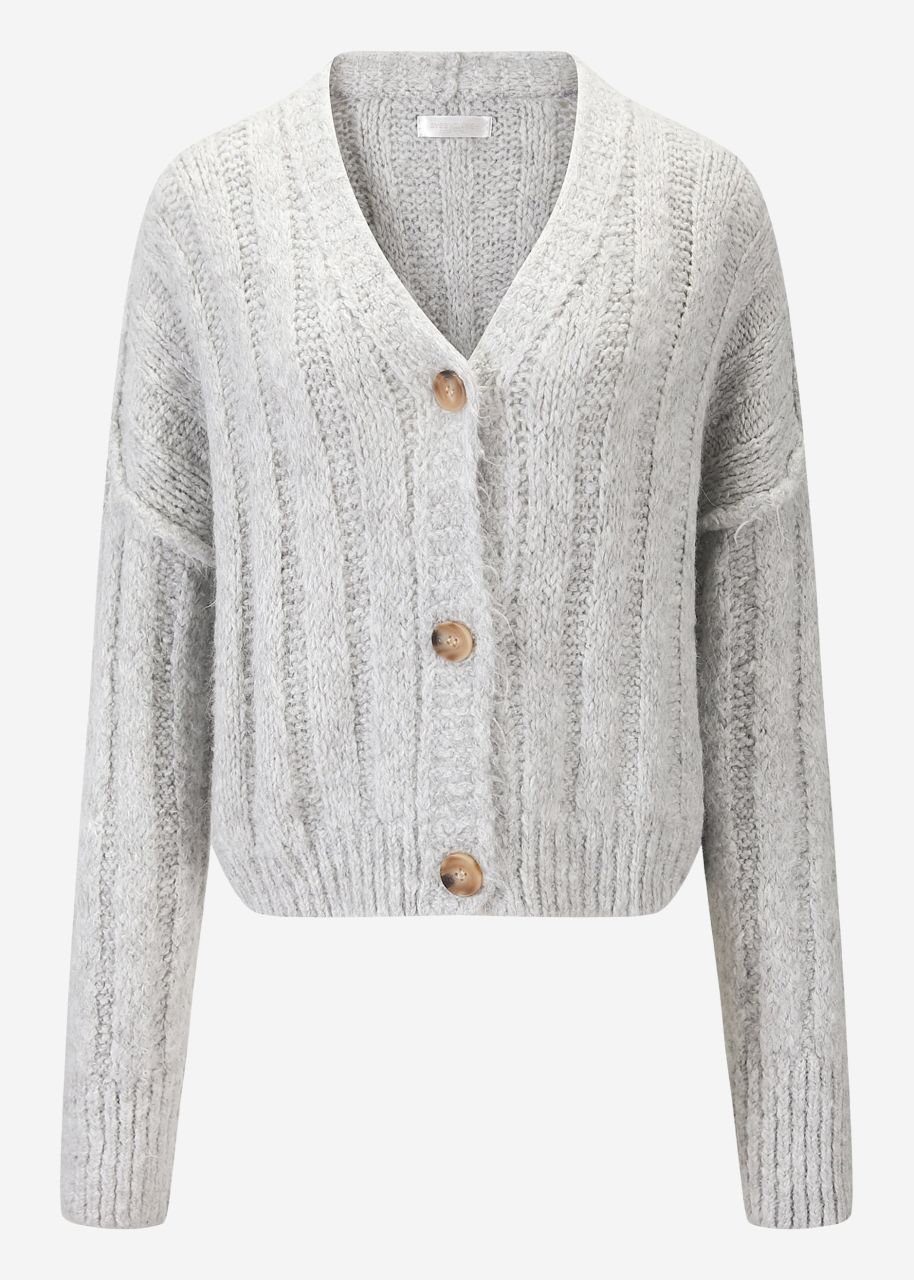 Ribbed cardigan with buttons - light gray