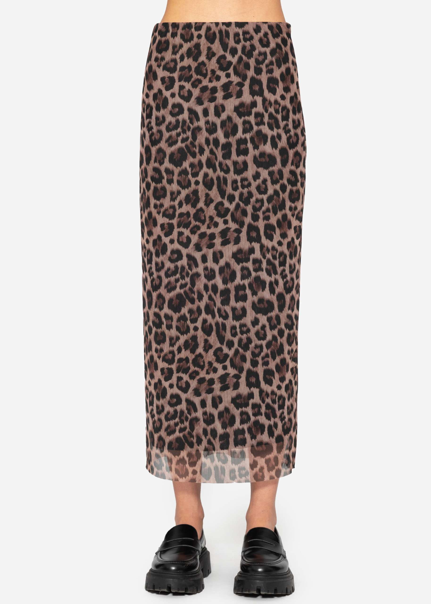 Long mesh skirt with leo print - brown