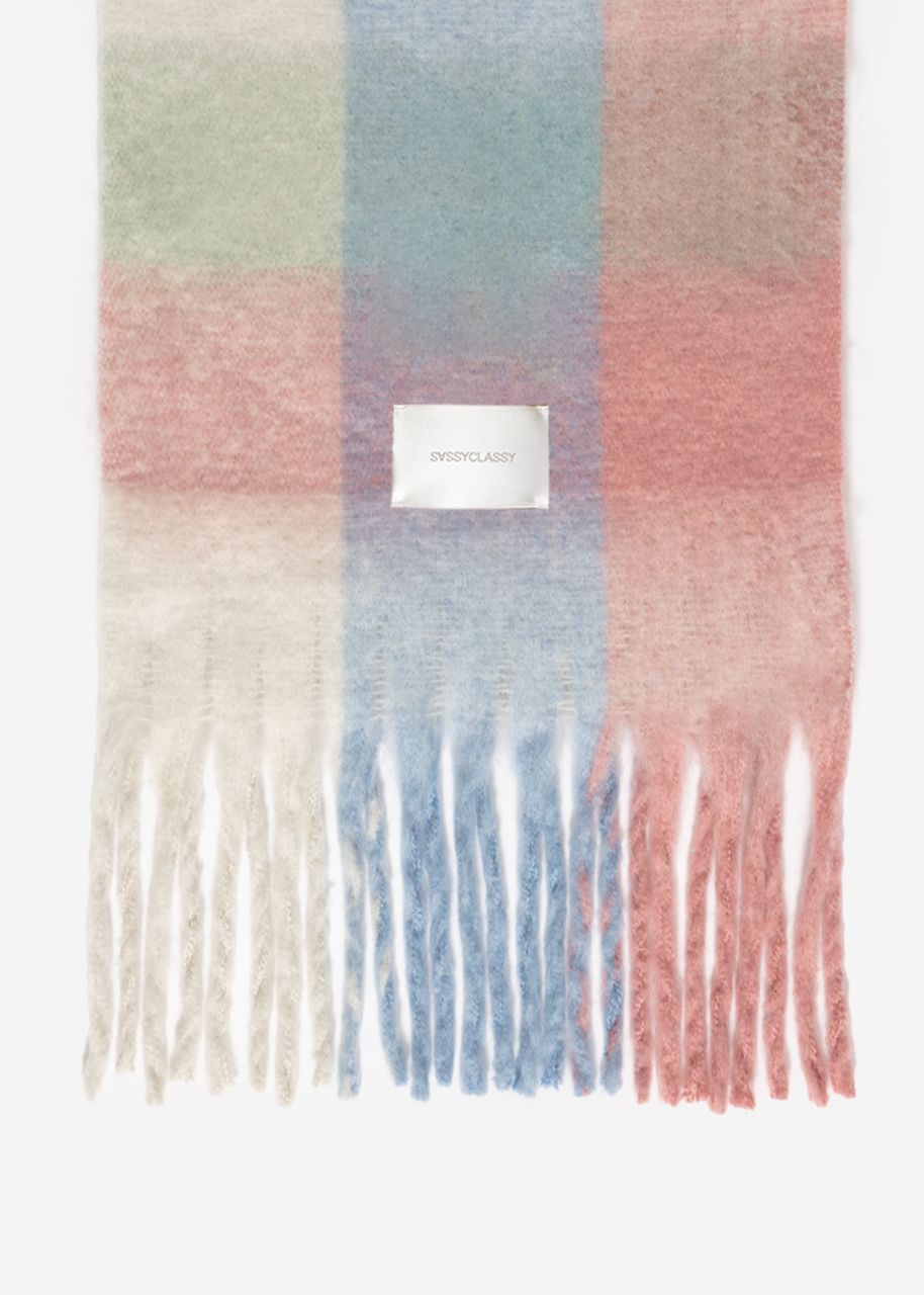 Checked fluffy scarf - pink-blue-green