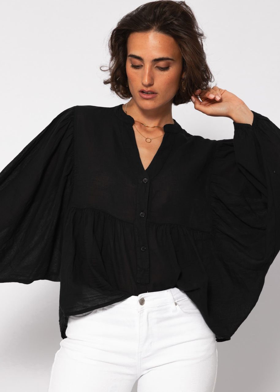 Oversize cotton voile blouse - black