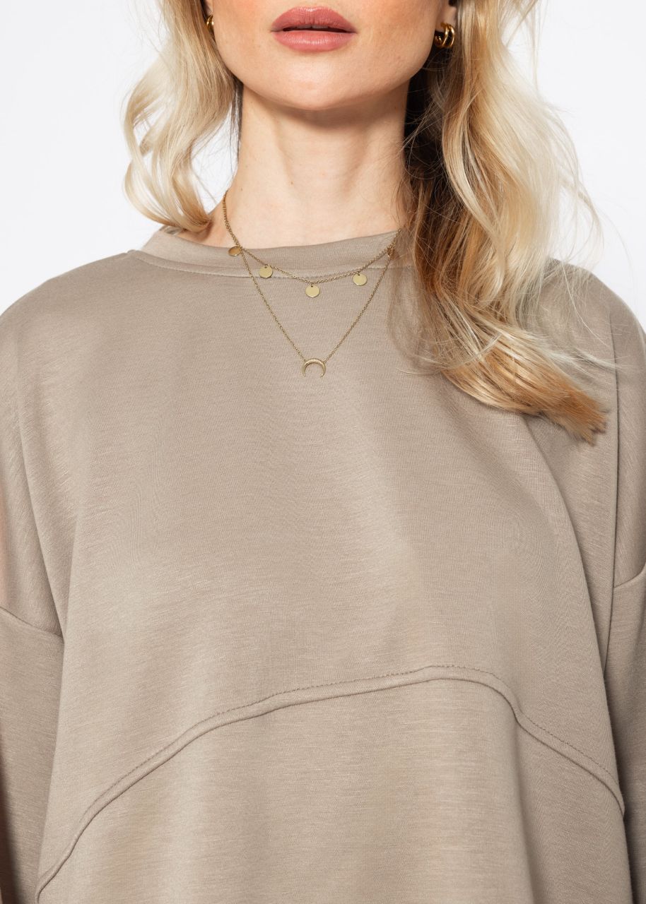 Soft sweatshirt with dividing seams - taupe