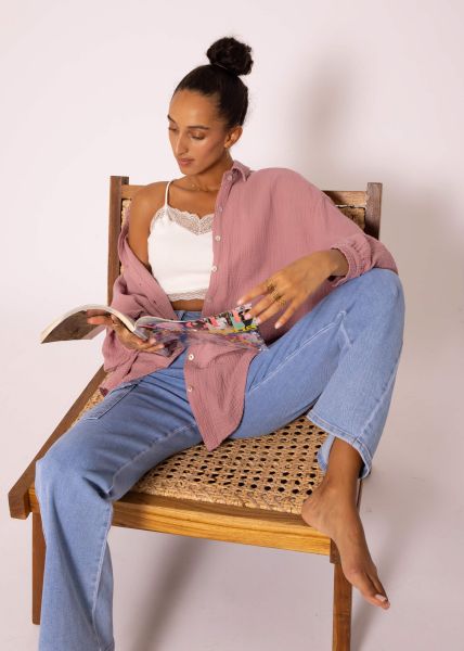 Muslin blouse oversize, short, old pink