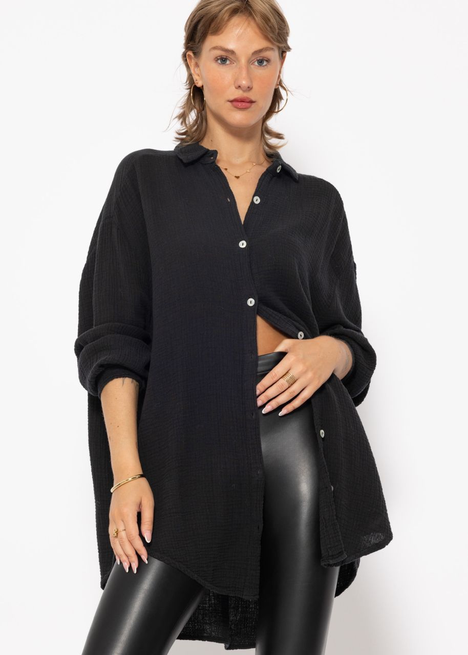 Muslin blouse oversize, black