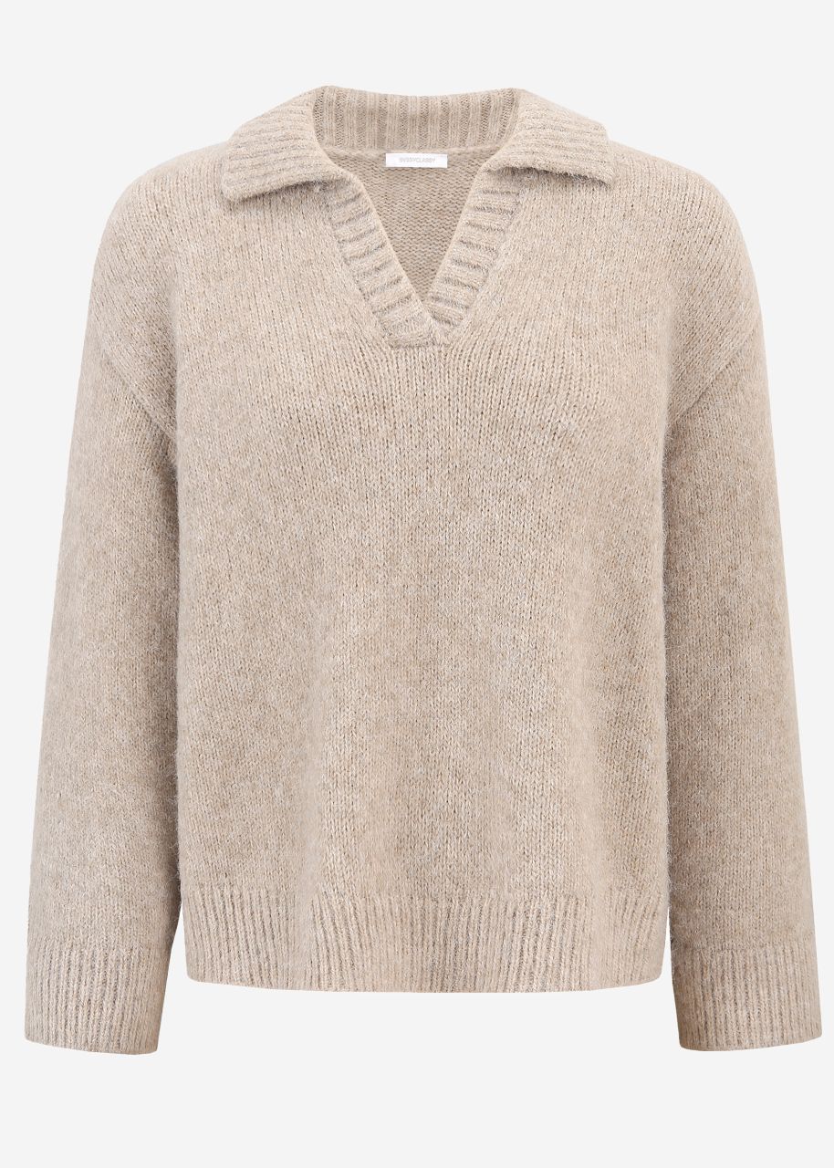 Oversized jumper with collar - beige