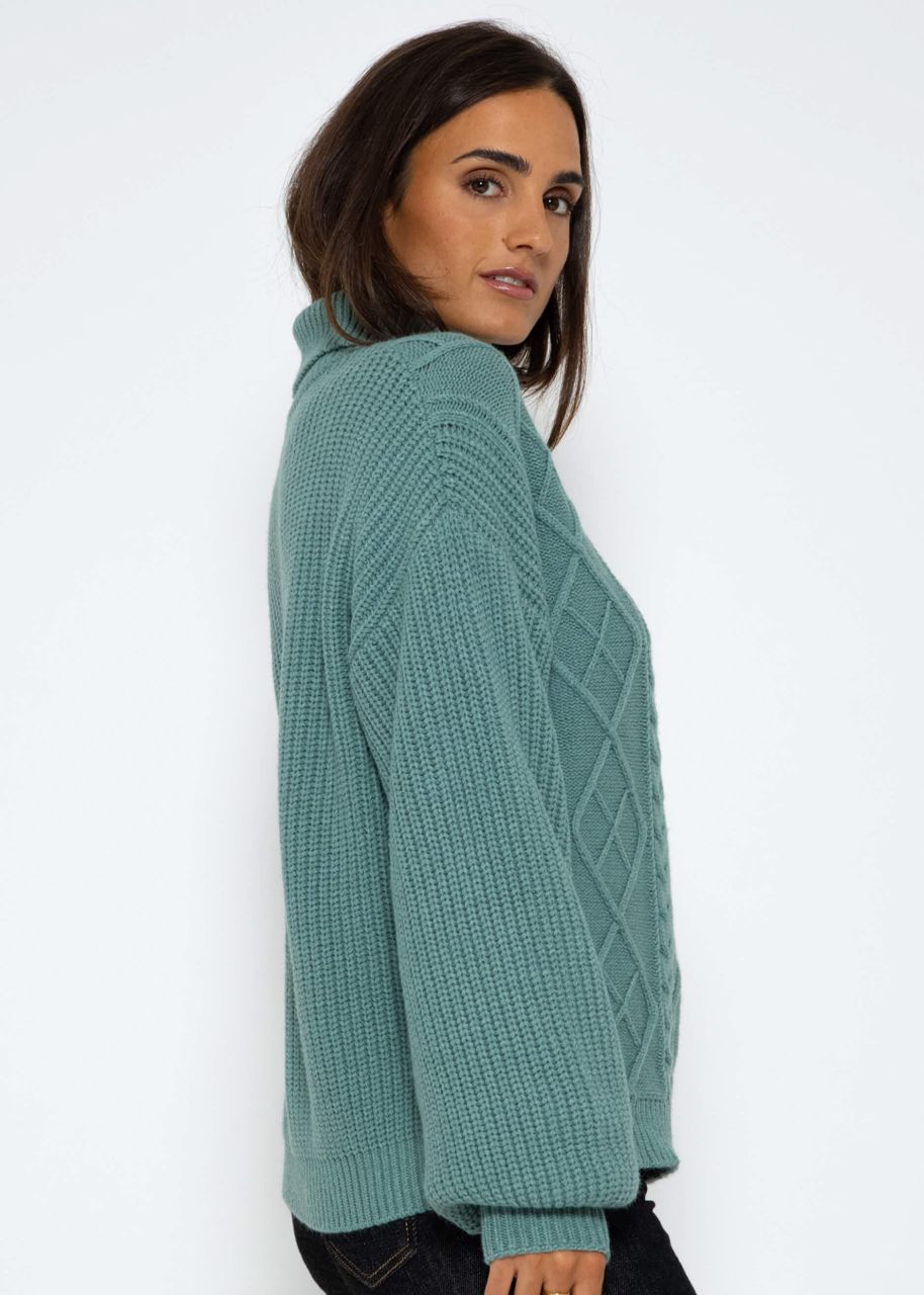 Cable knit turtleneck jumper - green