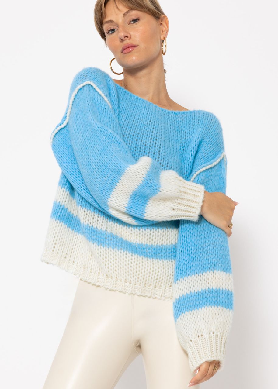 Jumper with striped hem - ice blue-offwhite