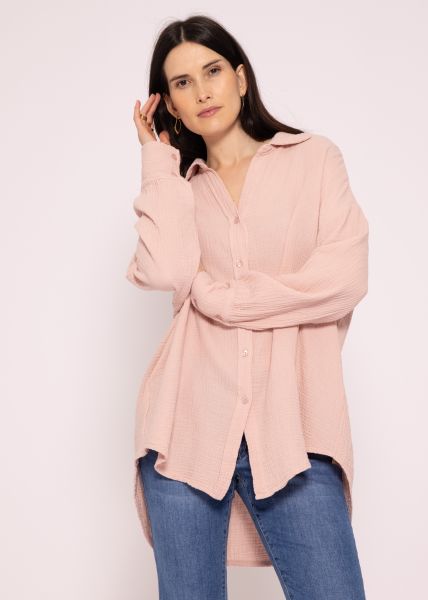 Muslin blouse with V-neck, powder pink