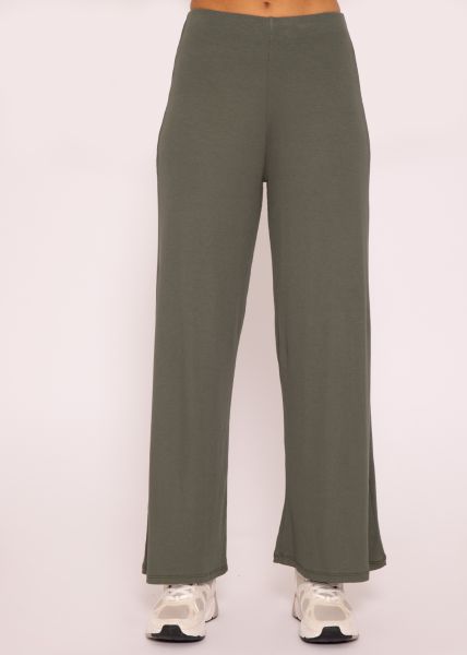Ankle length rip jersey pants, khaki
