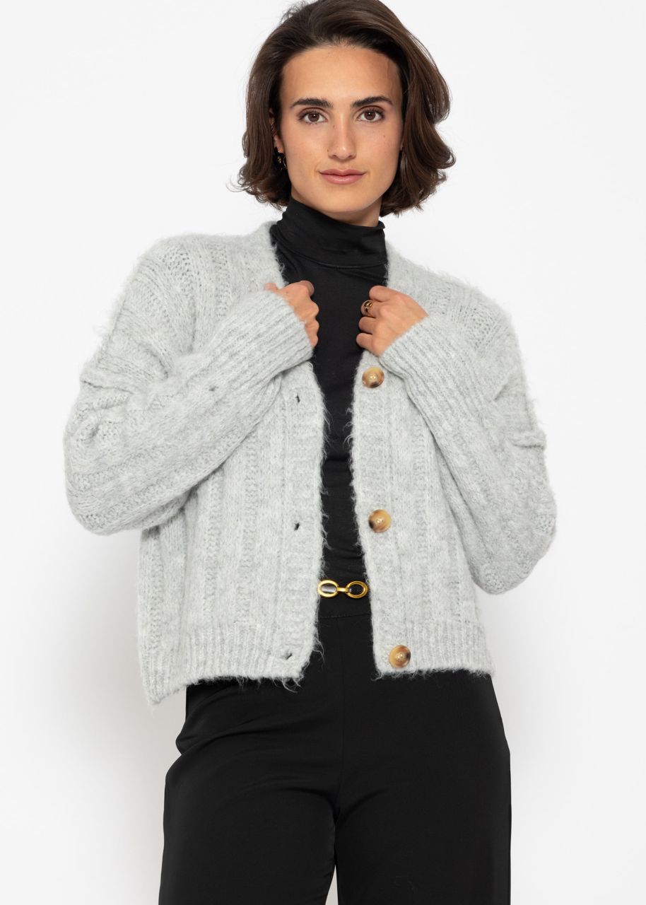 Ribbed cardigan with buttons - light gray