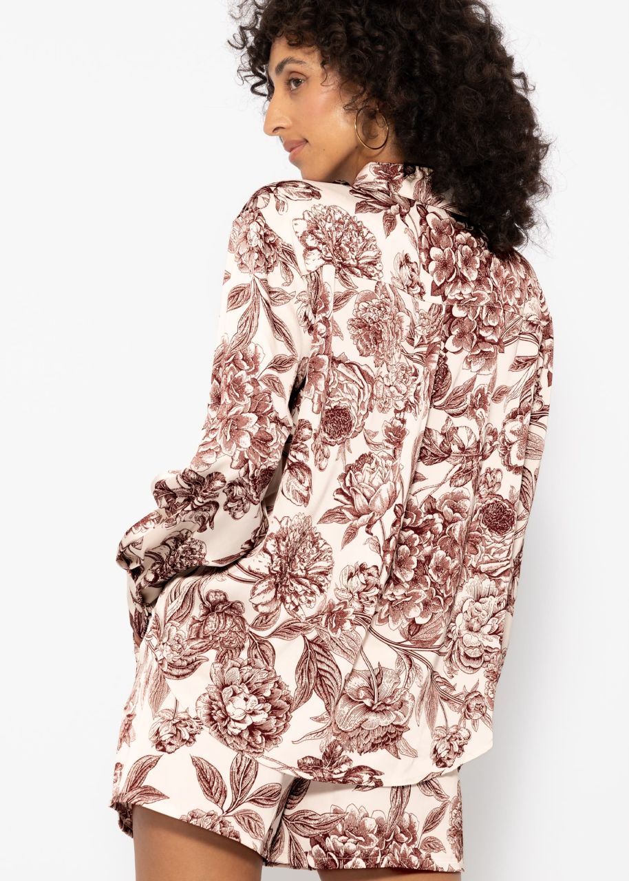 Satin blouse with print - offwhite-wine red