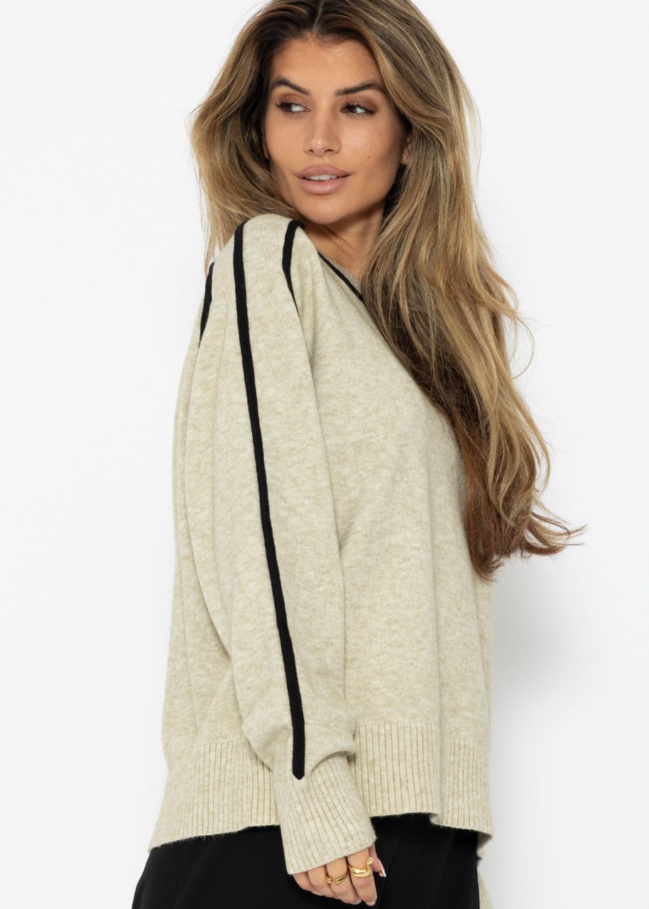 Jumper with decorative trims - beige-black