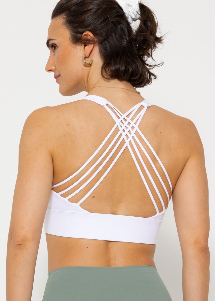 Crop sports bra with cross back - white