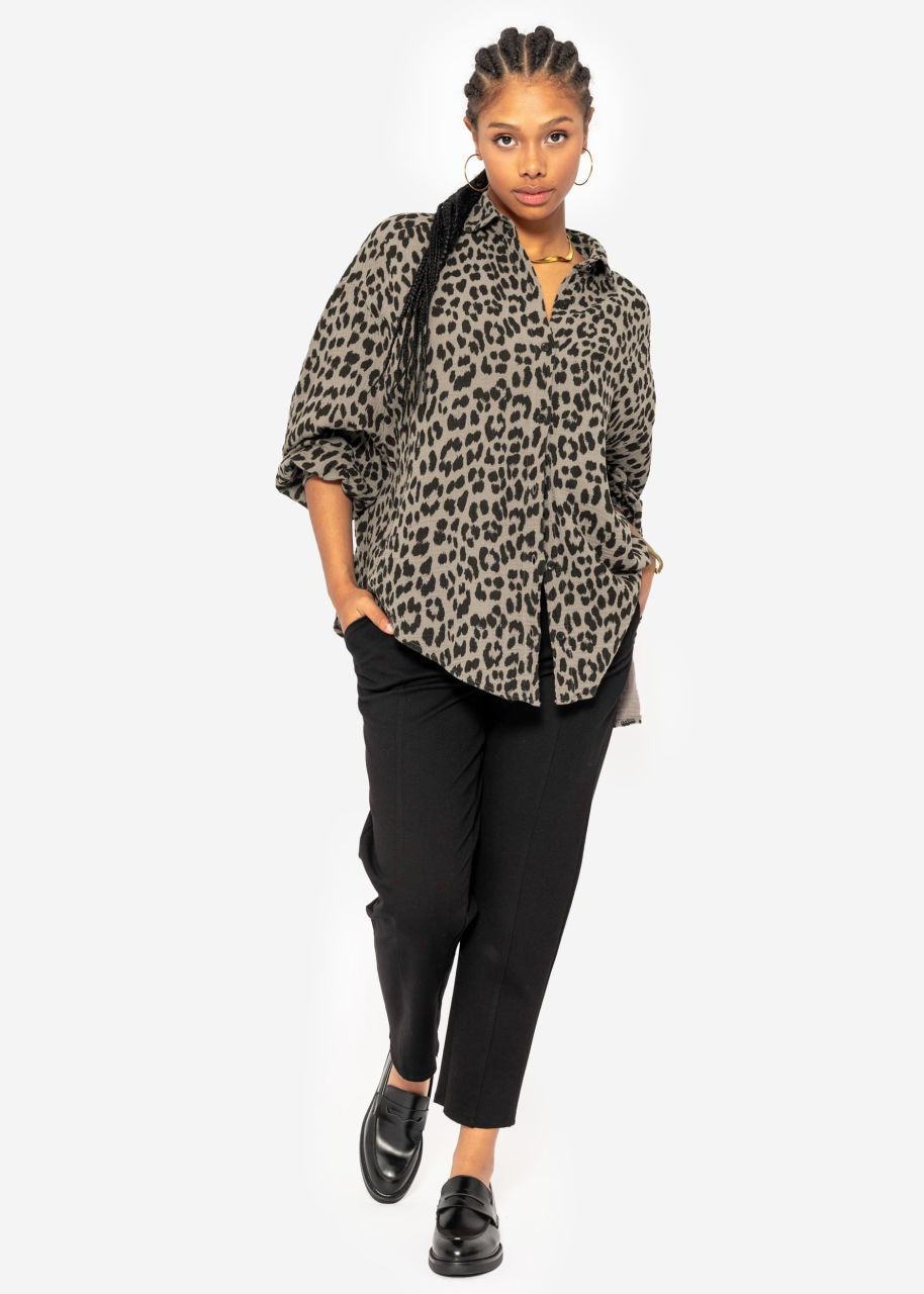 Oversize muslin blouse with leo print - taupe