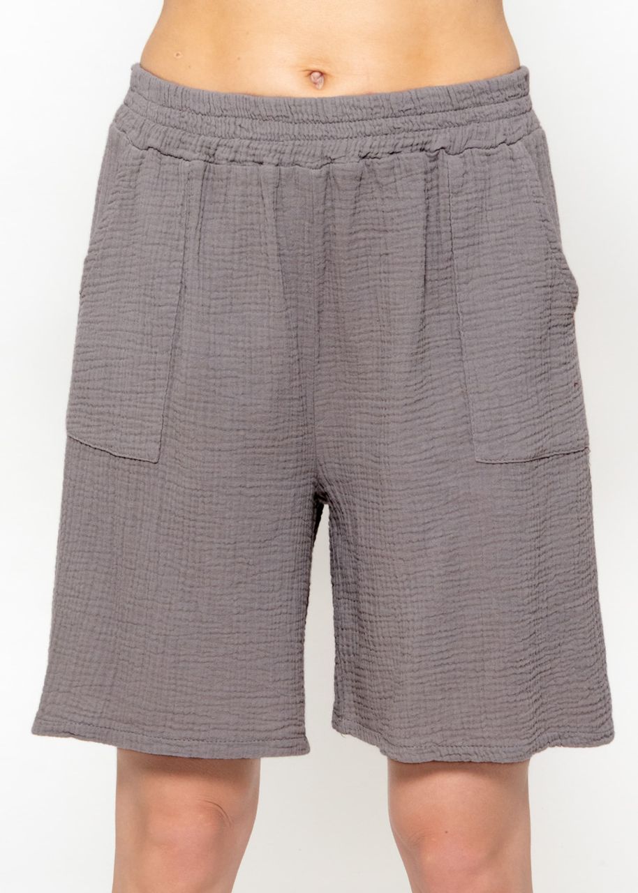 Muslin Bermuda shorts, taupe