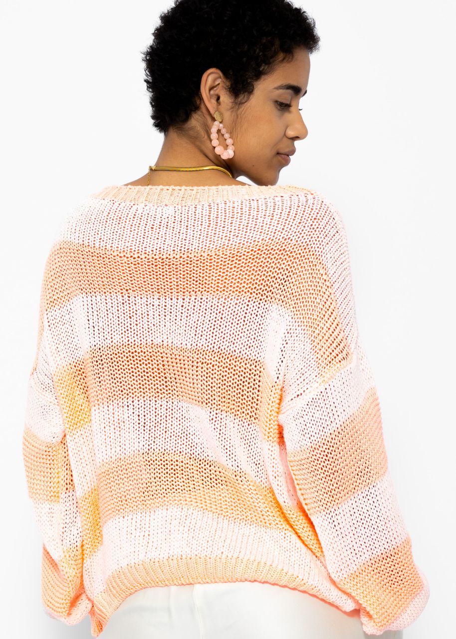 Striped cotton sweater - peach-offwhite