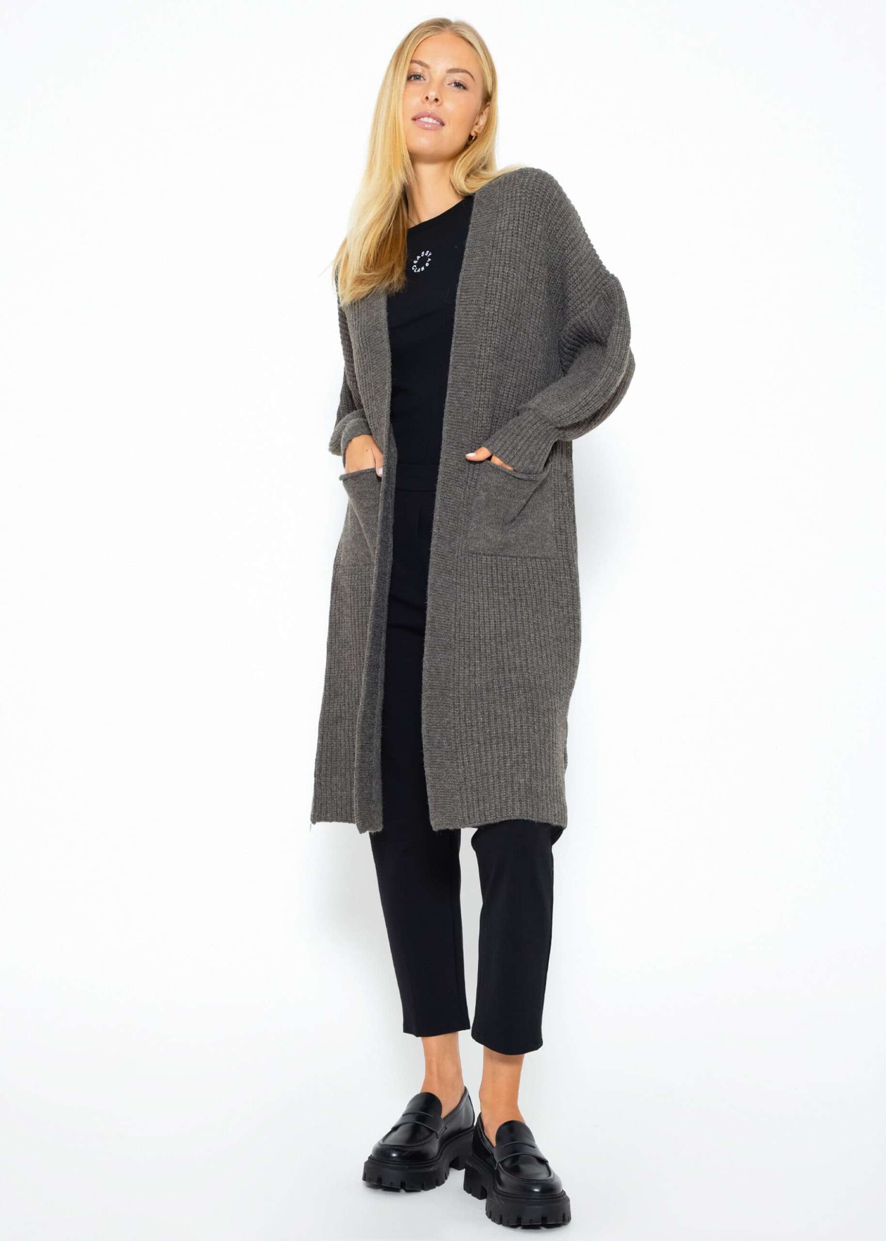 Long super soft cardigan with pockets - dark grey