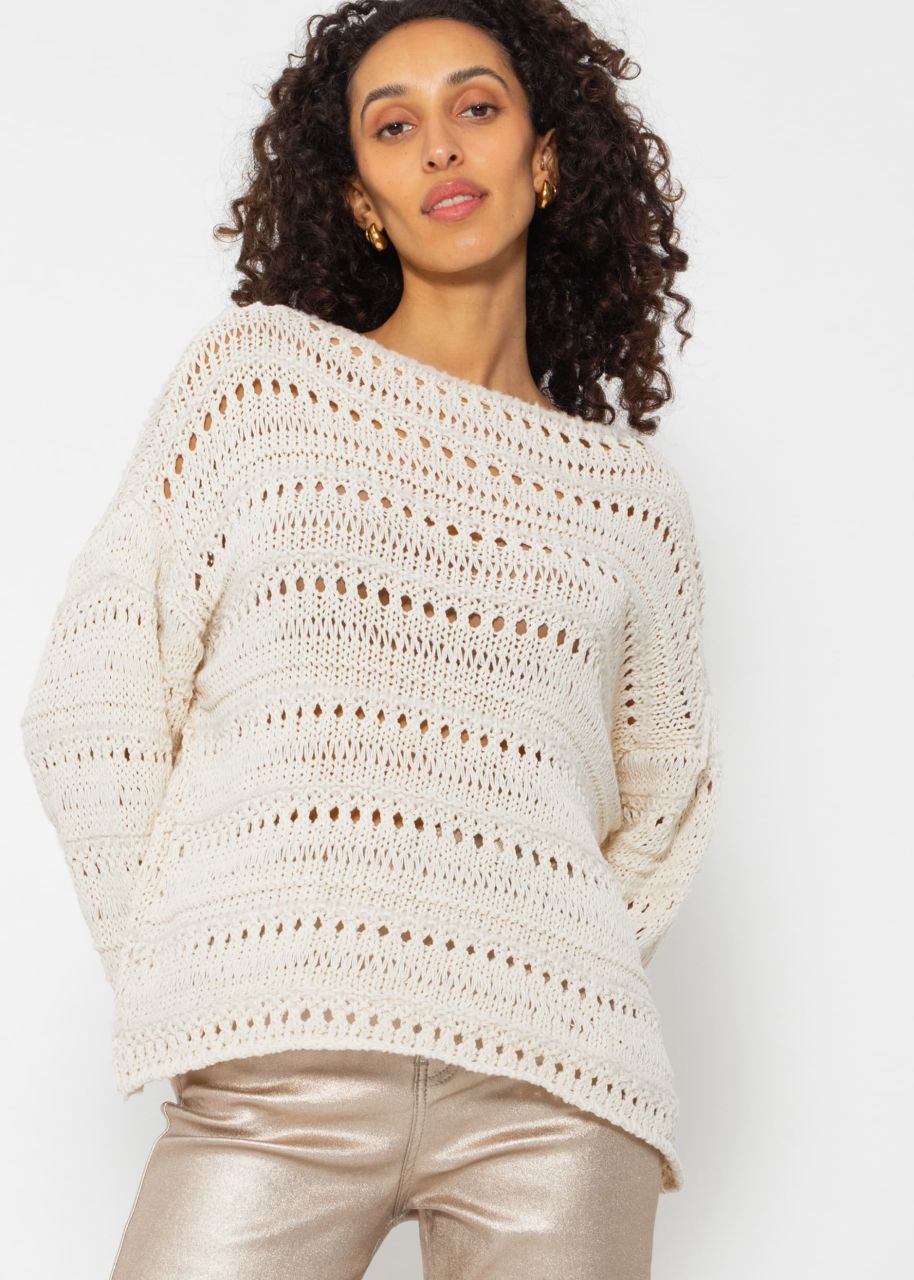 Sweater with ajour pattern - beige