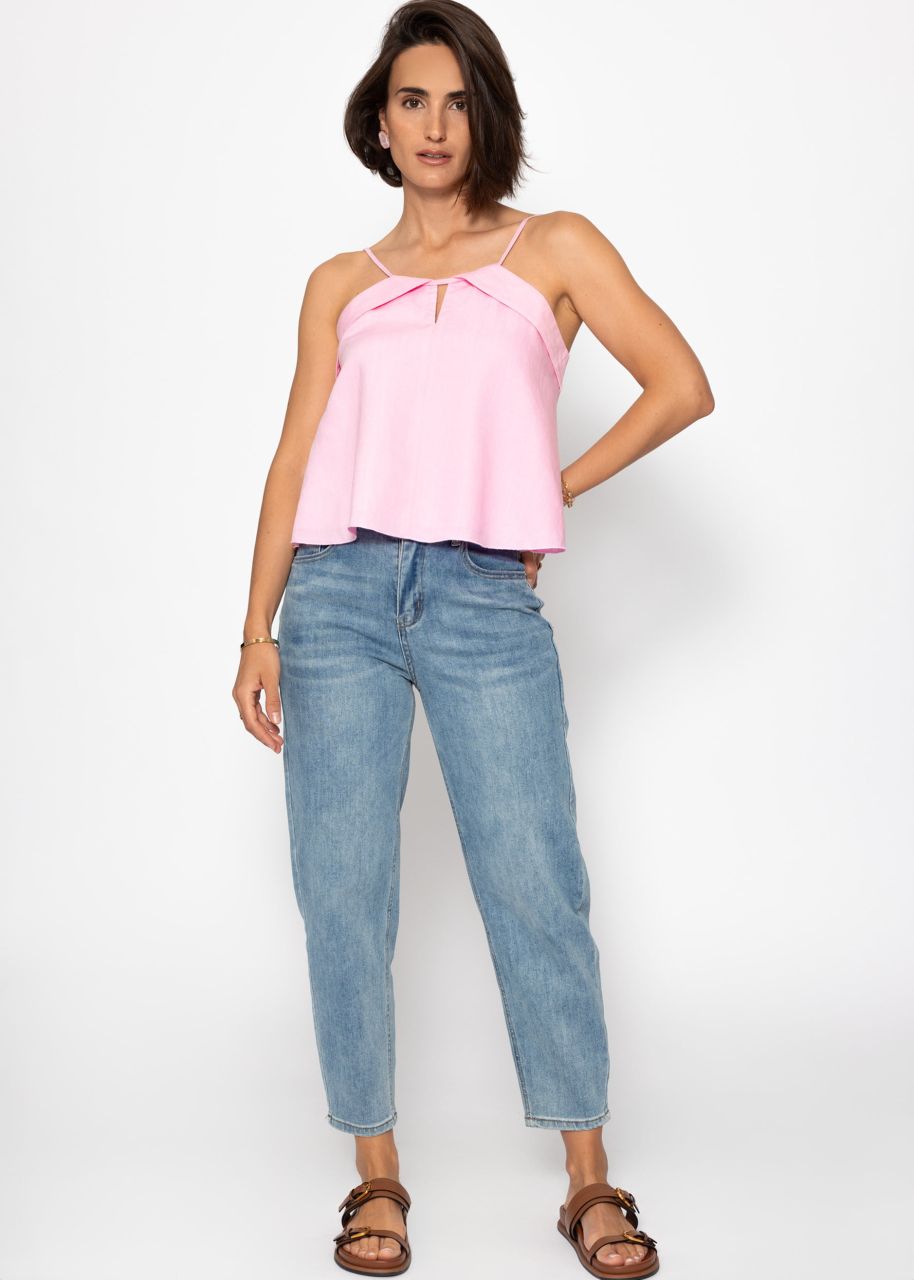 Linen top with spaghetti straps - pink