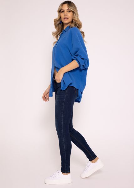 Muslin blouse oversize, short, royal blue
