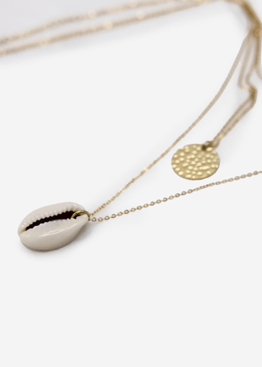 Combined necklace with pendant and shell, gold
