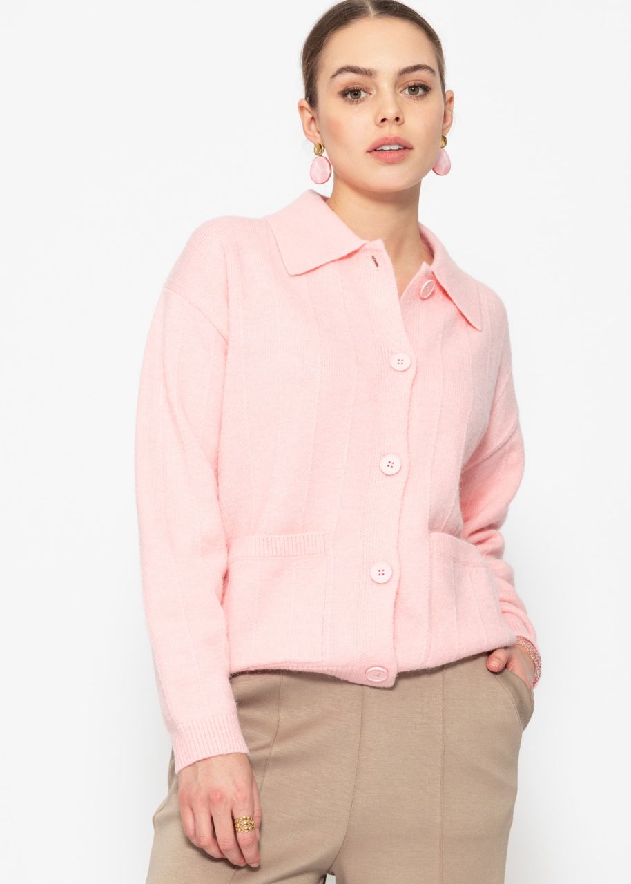 Cardigan with collar and button placket - pink