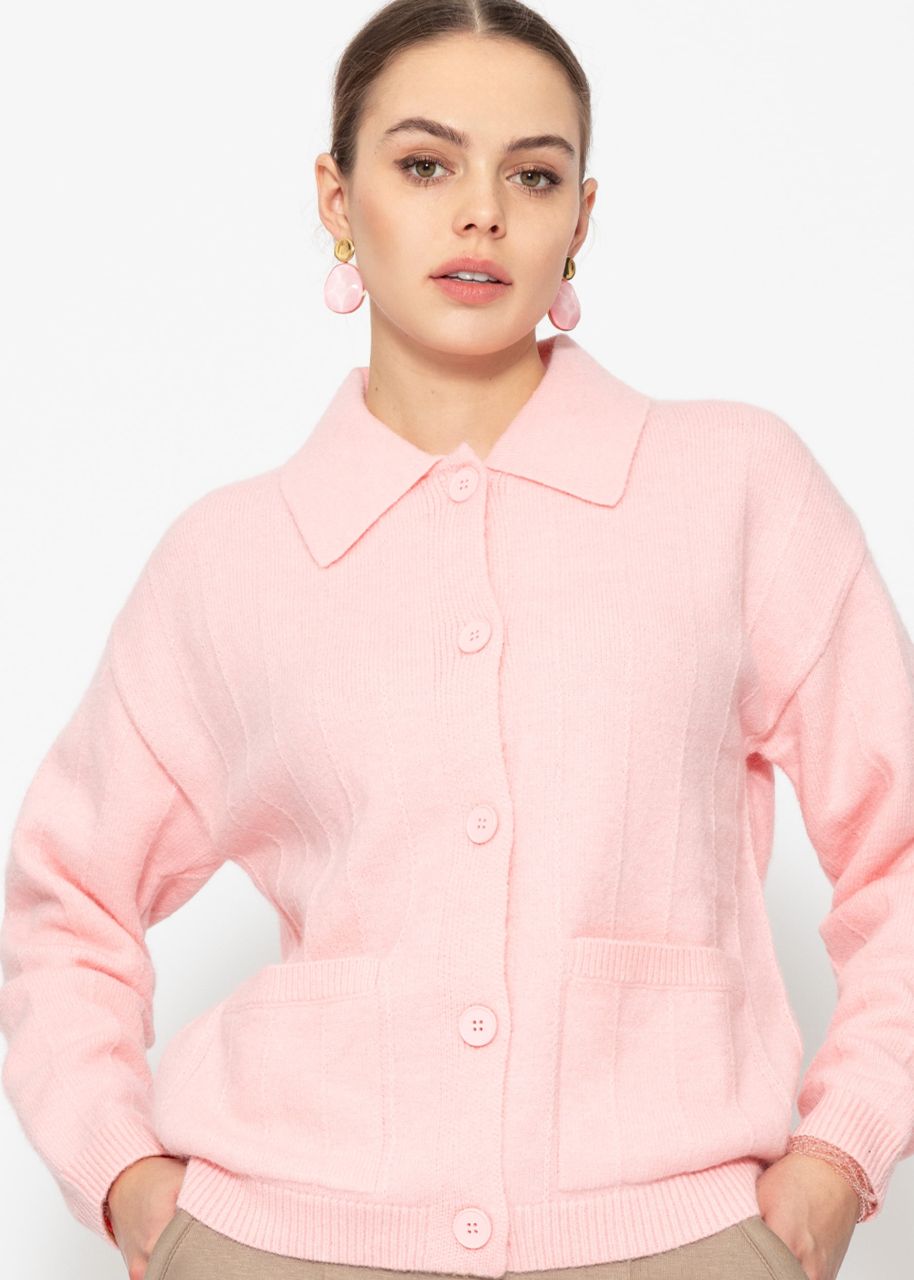 Cardigan with collar and button placket - pink