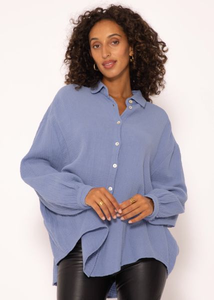 Muslin blouse oversize, short, blue