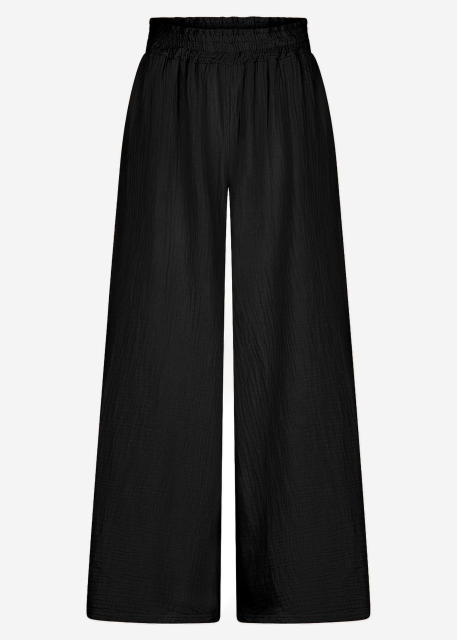 Muslin pants with wide leg - black