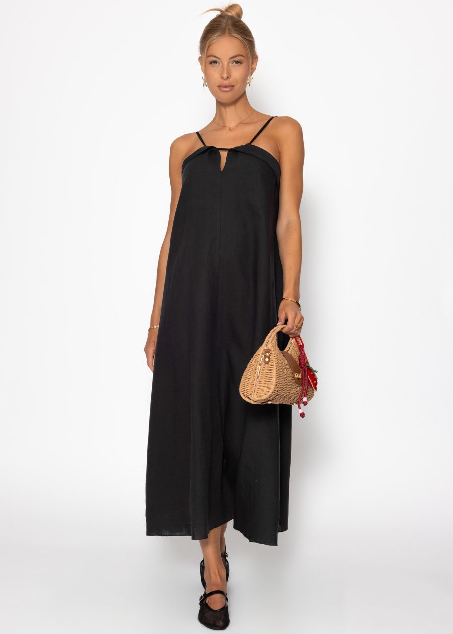 Linen dress with spaghetti straps - black