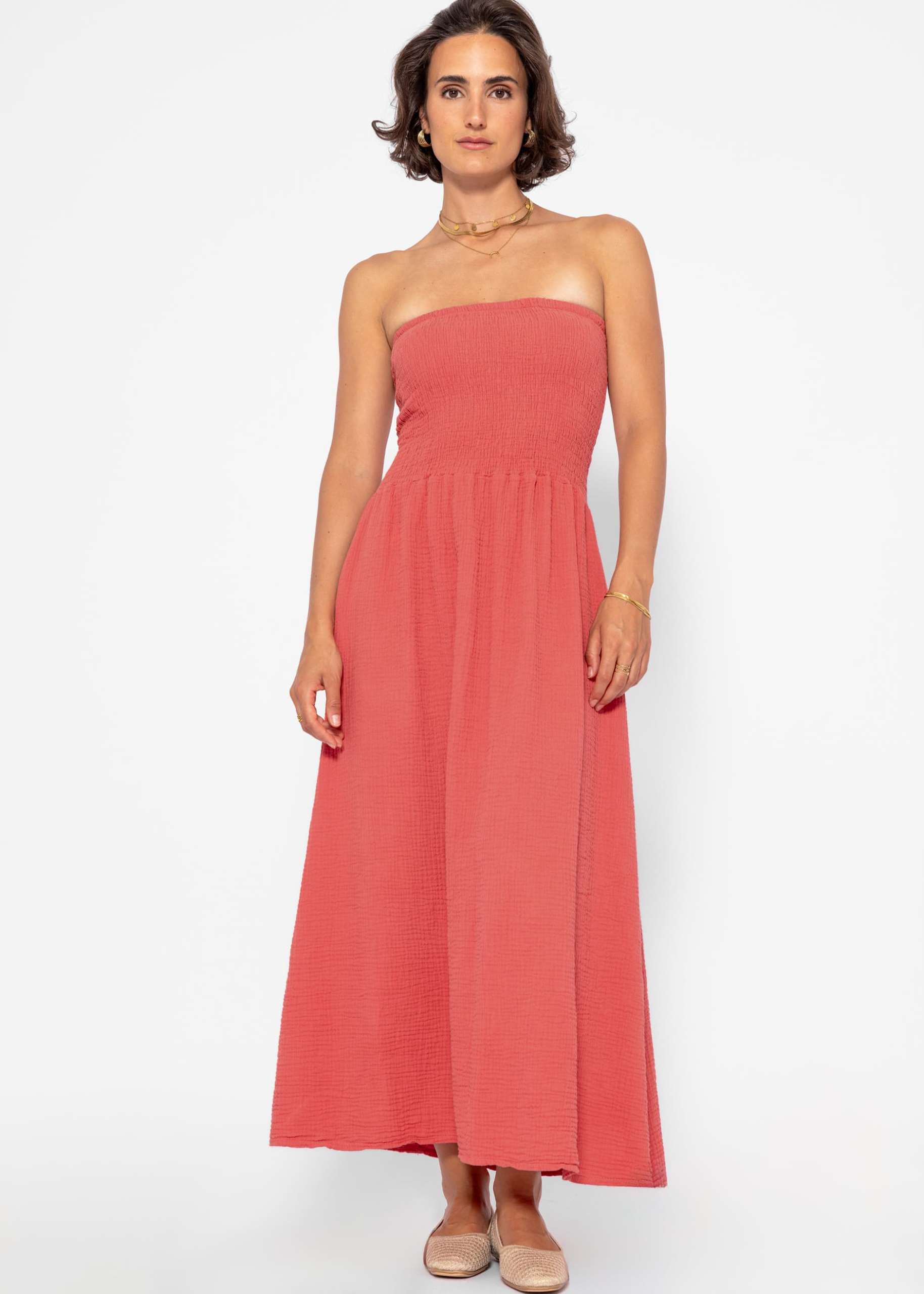 Off-the-shoulder muslin dress - lobster