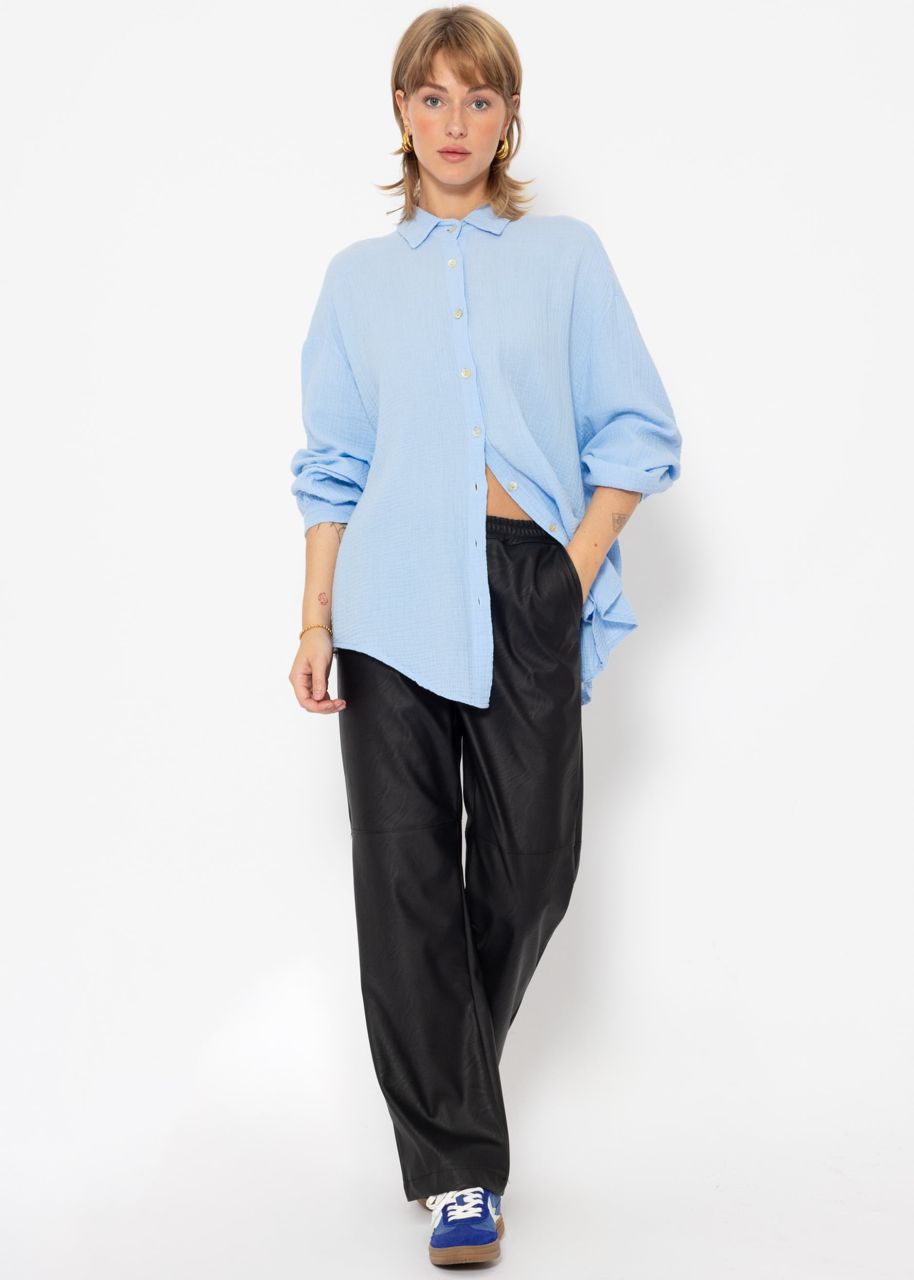 Muslin blouse oversize, short, light blue