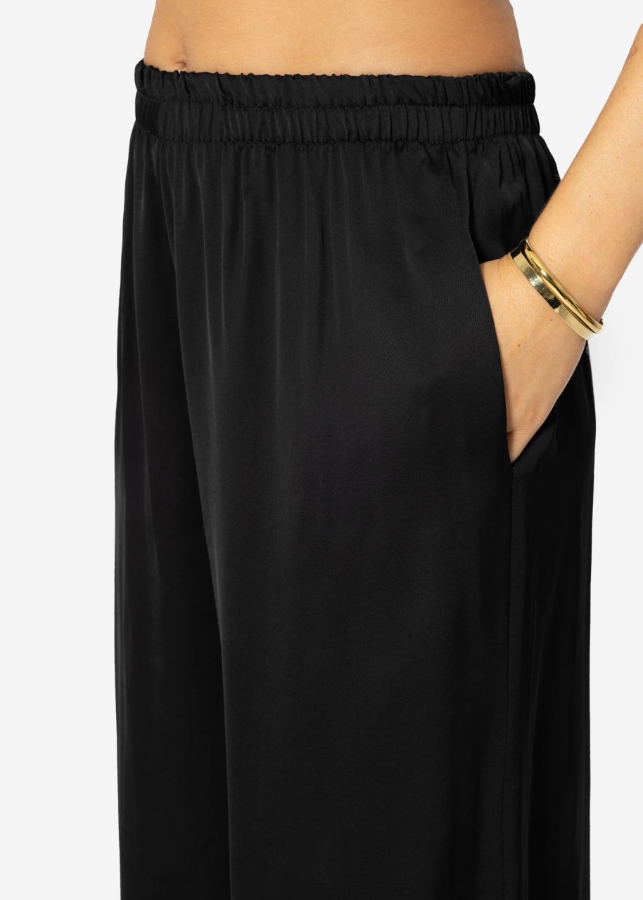 Satin trousers with wide leg - black