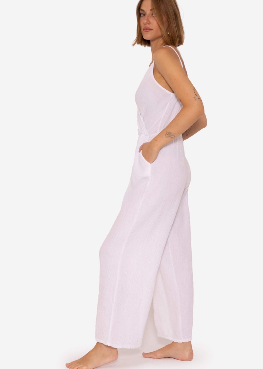 Muslin jumpsuit with wide leg, white