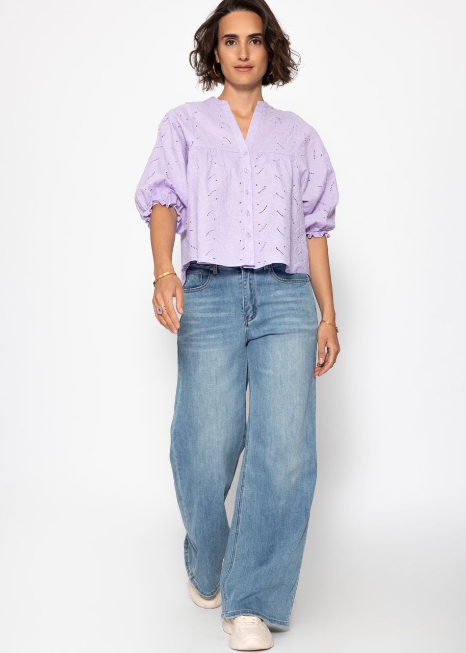 Lace blouse with short balloon sleeves - lilac