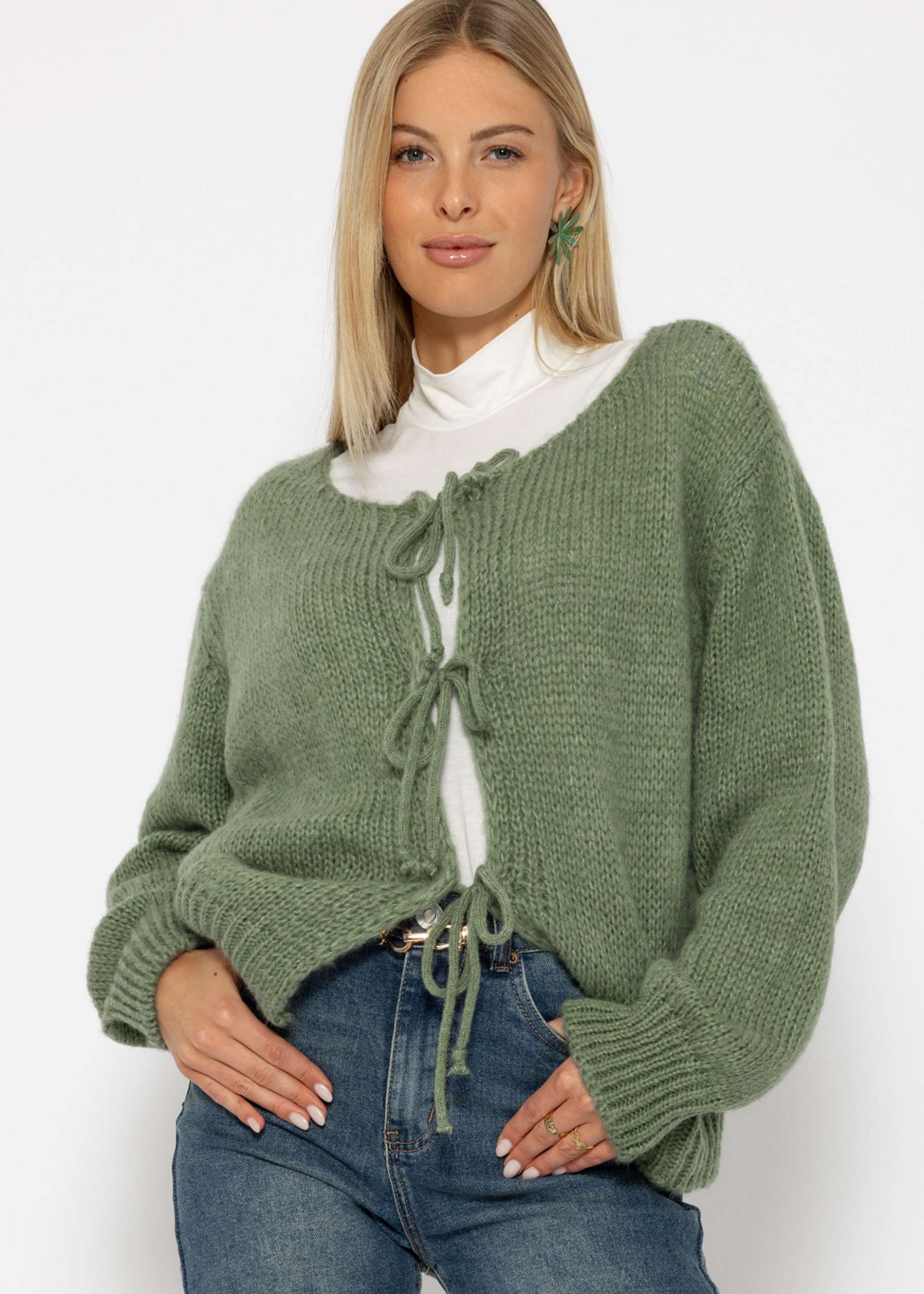 Cardigan with bow closure - sage green