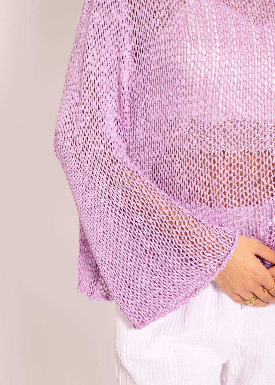 Casual sweater with lace pattern, lilac