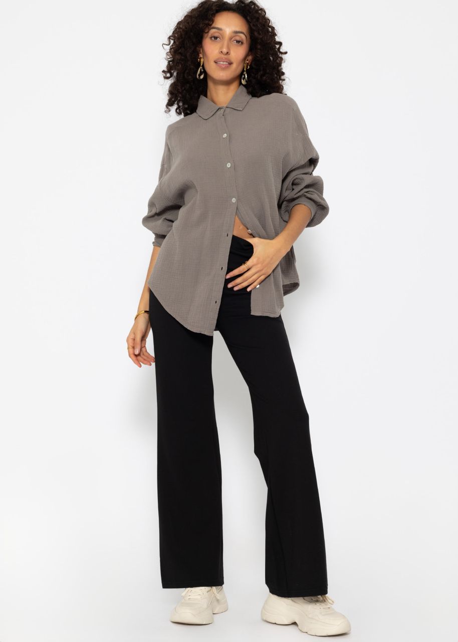 Muslin blouse oversize, short, taupe